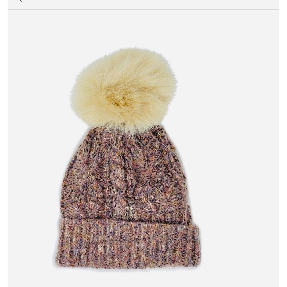 KYI‎ KYI Faux Fur Pompom Classic Wool Beanie Hat, Natural/Cream, One Size, NWT